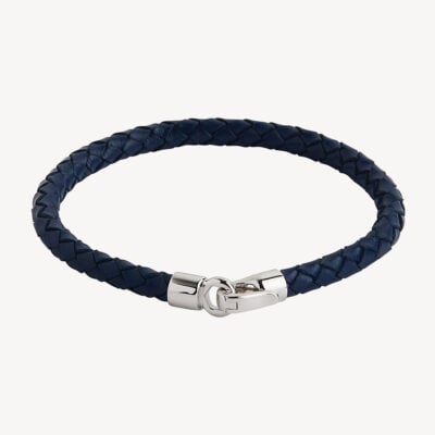 NAJO The Mariner Men’s Navy Plaited Leather and Steel Bracelet - Image 1