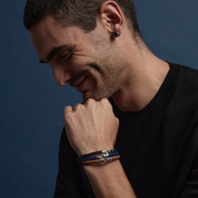 NAJO The Mariner Men’s Navy Plaited Leather and Steel Bracelet - Image 2