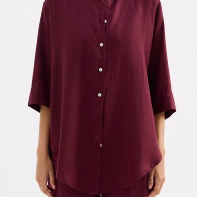 Nude Lucy LOUNGE LINEN LONGLINE SHIRT — Merlot - Image 2