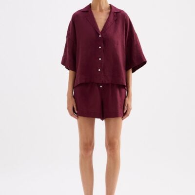 Nude Lucy LOUNGE LINEN SHIRT — Merlot - Image 1
