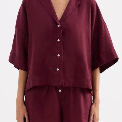 Nude Lucy LOUNGE LINEN SHIRT — Merlot - Image 2
