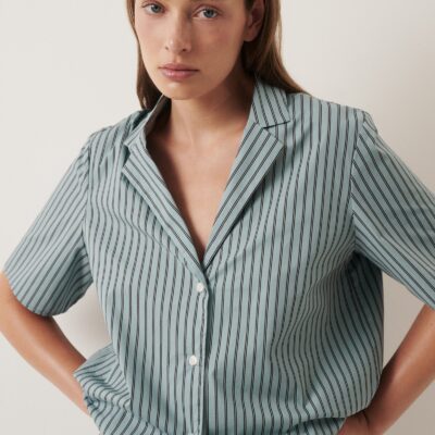 Nude Lucy ORGANIC POPLIN LOUNGE SHIRT — Lagoon Stripe - Image 1