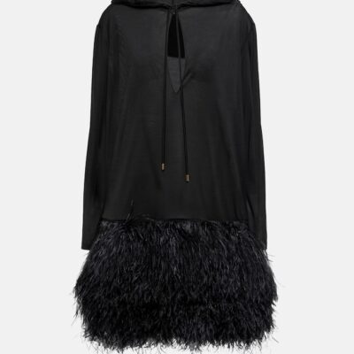 Tom Ford Feather-Trimmed Silk Hoodie Minidress