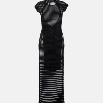 Alaïa Striped Crêpe-Paneled Gown