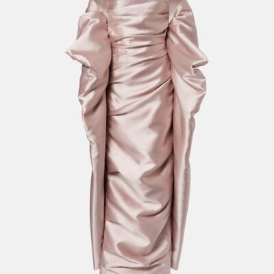 Marmar Halim Caped Satin Bustier Gown