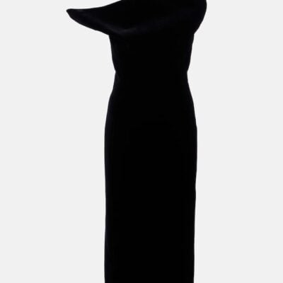 Khaite Sato Off-Shoulder Velvet Midi Dress