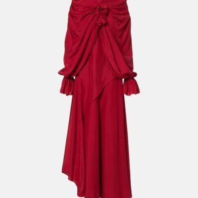 Mcqueen Draped Floral-Appliqué Silk Gown