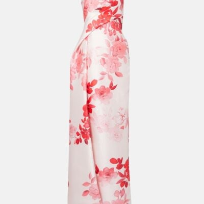 Monique Lhuillier Floral Draped Satin Gown