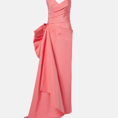 Monique Lhuillier Draped Asymmetric Silk Bustier Gown