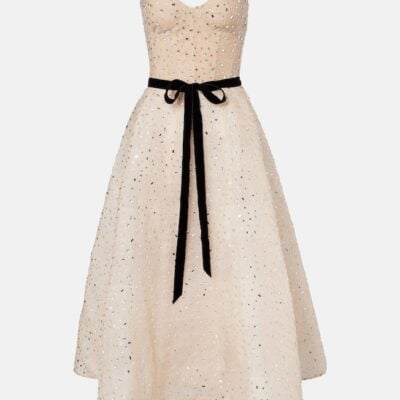 Monique Lhuillier Belted Embellished Cocktail Dress