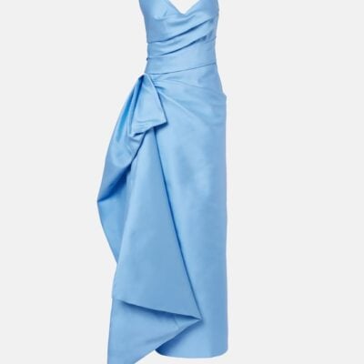 Monique Lhuillier Draped Asymmetric Bustier Gown