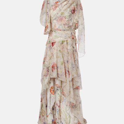 Mcqueen Meadow Floral Silk Chiffon Gown
