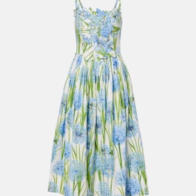 Oscar De La Renta Allium Floral Cotton-Blend Midi Dress