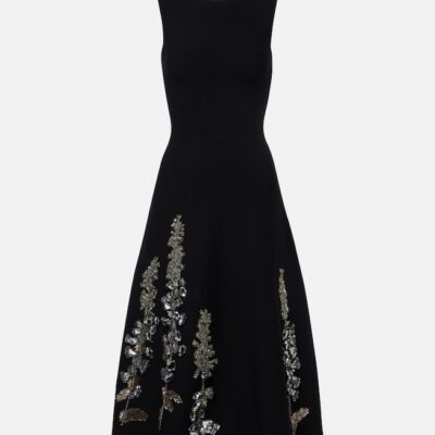 Oscar De La Renta Embellished Jacquard Midi Dress