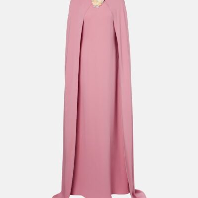 Oscar De La Renta Caped Silk-Blend Georgette Gown