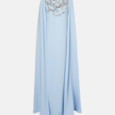 Oscar De La Renta Caped Embellished Silk-Blend Gown