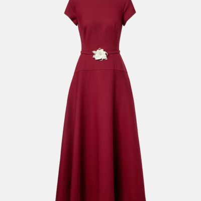Oscar De La Renta Floral-Appliqué Wool-Blend Crêpe Maxi Dress