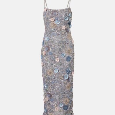 Rachel Gilbert Embellished Floral-Appliqué Midi Dress