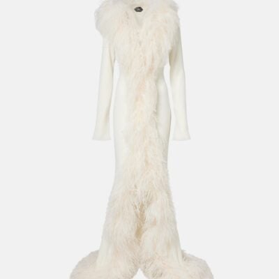 Taller Marmo Bridal Hollywood Feather-Trimmed Gown