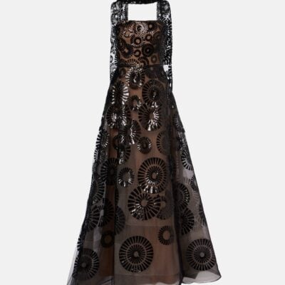 Elie Saab Scarf-Detail Sequined Tulle Gown
