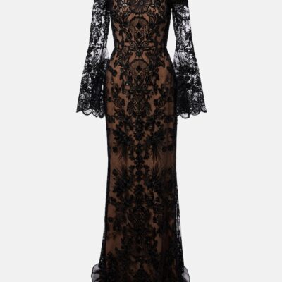 Elie Saab Sequined Off-Shoulder Lace Gown