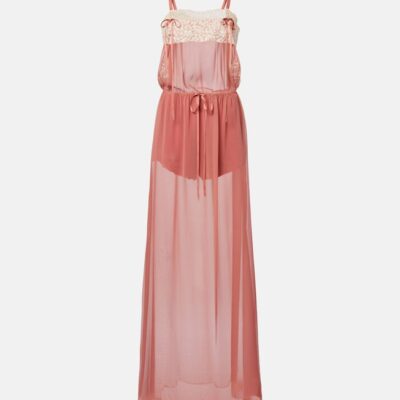 Saint Laurent Lace-Trimmed Silk Crêpe Muslin Maxi Dress