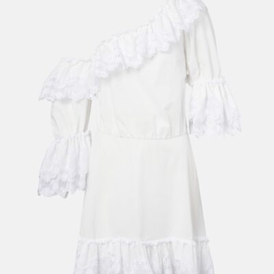 Saint Laurent Embroidered Ruffled Cotton Poplin Minidress