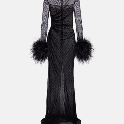 Gucci Gg Feather-Trimmed Sheer Gown