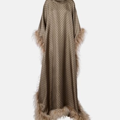 Gucci Gg Feather-Trimmed Silk Twill Kaftan