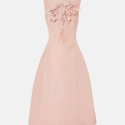 Oscar De La Renta Bouquet Embroidered Silk Cocktail Dress