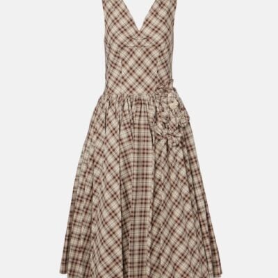 Prada Checked Cotton Poplin Midi Dress