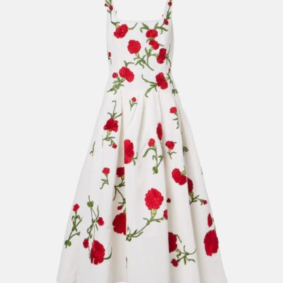 Carolina Herrera Embroidered Silk Cocktail Dress