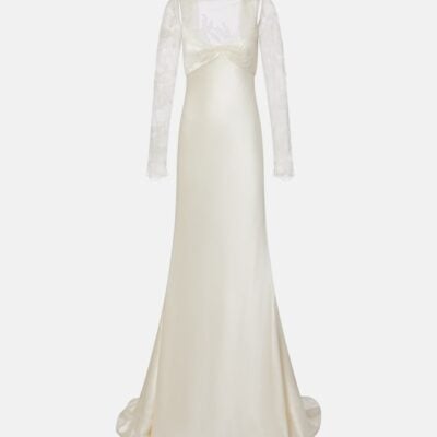 Danielle Frankel Bridal Esme Lace-Trimmed Silk And Wool Gown
