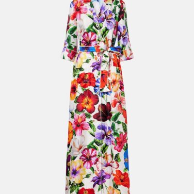 Dolce&Gabbana Floral Belted Silk Satin Maxi Dress