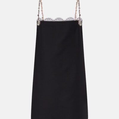 Valentino Crepe Couture Embellished Lace-Trimmed Minidress