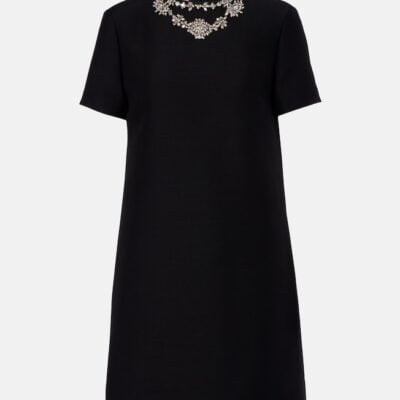 Valentino Crepe Couture Embellished Wool And Silk Minidress