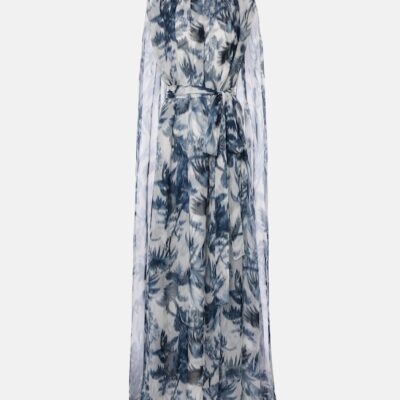 Oscar De La Renta Caped Silk Gown