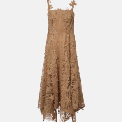 Oscar De La Renta Floral Guipure Lace Midi Dress