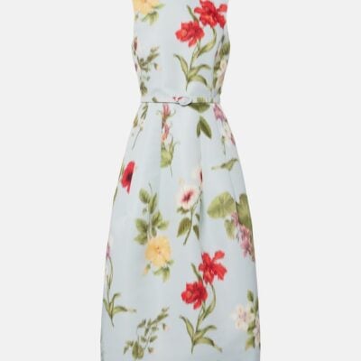 Oscar De La Renta Belted Floral Faille Cocktail Dress