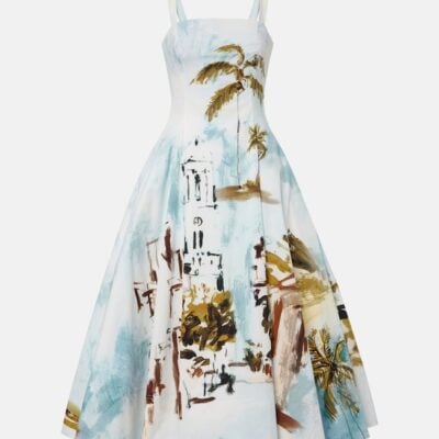 Oscar De La Renta Printed Cotton-Blend Poplin Midi Dress