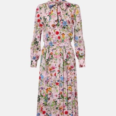 Gucci Floral Pleated Silk Shirt Dress