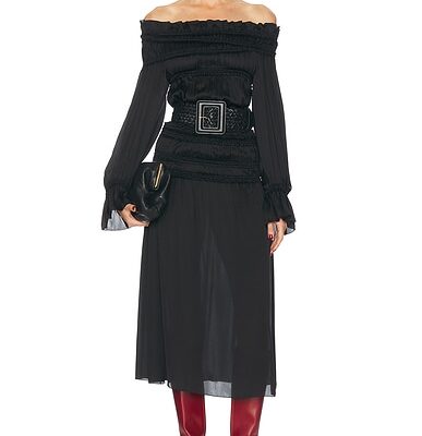 Saint Laurent Off The Shoulder Midi Dress