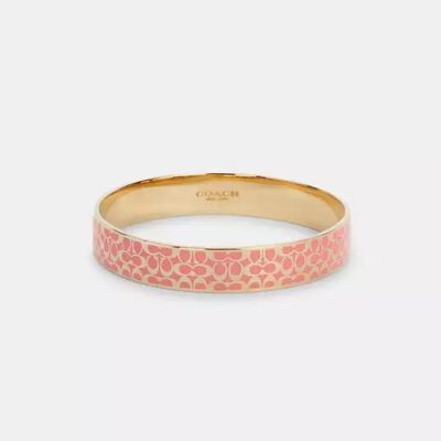 Coach Women's Signature Enamel Bangle in Gold/pink | Metal