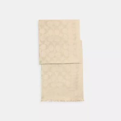 Coach Women's Signature Stole in Beige | Cotton Silk Blend
