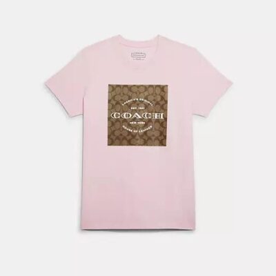 Coach Women's Signature T-shirt in Organic Cotton in Light Pink