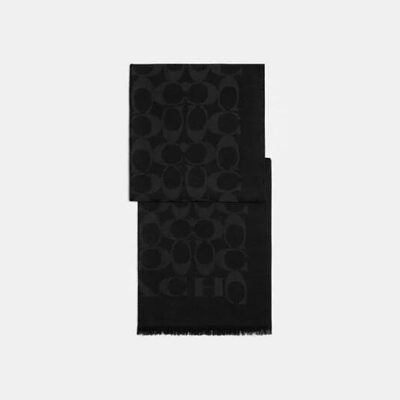 Coach Women's Signature Wrap in Black | Wool Silk Blend