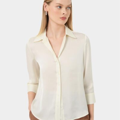 Forcast Hailee 3/4 Sleeve Satin Blouse — Cream