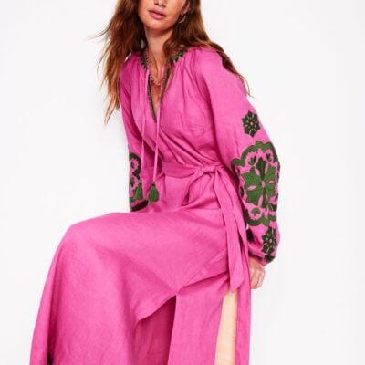 Boden Embroidered Linen Tassel Dress
