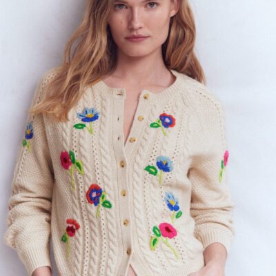 Boden Liv Embroidered Cable Cardigan