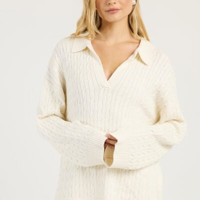 ODE Fisher Cable Knit V Neck